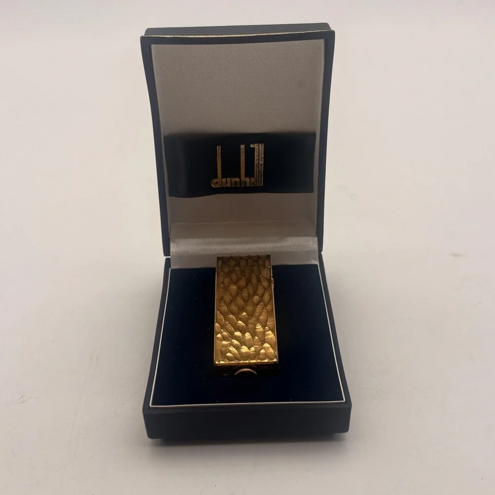 Vintage Dunhill Rollagas Gold Hammered Textured Lighter Swiss Made‎ W/ Box